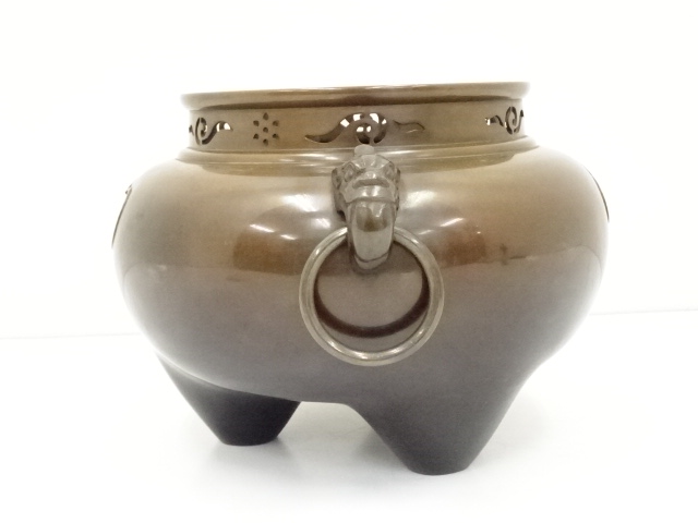  般若勘渓造　唐銅鬼面風炉（畠春斎釜添）（共箱）